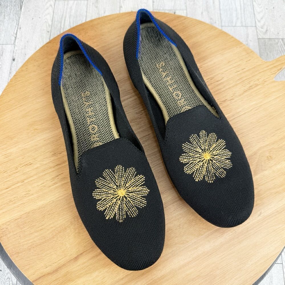 Rothy's Limited Edition Holiday Golden Sunburst Loafer Flats Black Gold 9